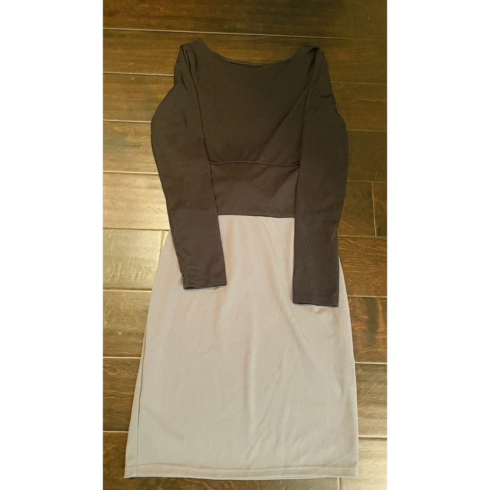 Color Block Sheath Dress Small NWOT Black Stone Beige Knit Long Sleeve Career
